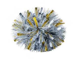 Shimmering silver and gold tinsel pom pom decoration