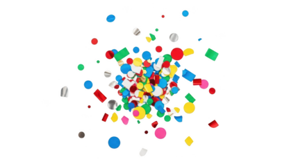 Explosion of colorful shapes isolated on transparent background