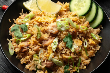 Thai Chicken fried rice with vegetables, lime. Khao Pad Gai