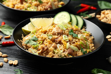Thai Chicken fried rice with vegetables, lime. Khao Pad Gai