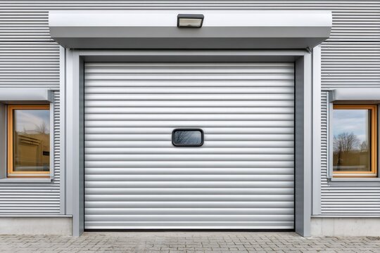 Exterior facade industrial building with roller shutter door