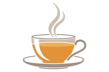 Fototapeta premium A steaming cup of tea on a saucer against a white background