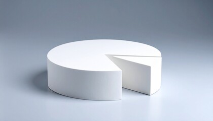 Three-dimensional white pie chart with one segment separated, placed on gradient background from light to dark.