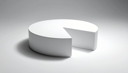 Three-dimensional white pie chart with one segment separated, placed on gradient background from light to dark.