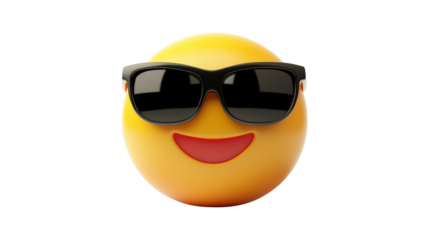 Yellow emoji face with sunglasses against transparent background