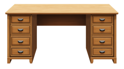 Wooden desk with drawers empty workspace furniture isolated on transparent background