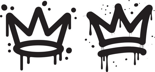 dripping graffiti crown icon set &ndash; street art royal symbol black and white spray paint vector