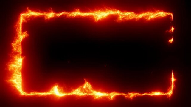 Fiery frame transition with glowing flames and burning energy border