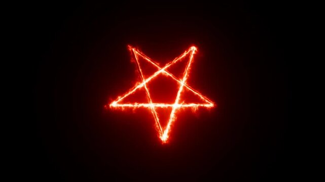 Fiery pentagram drawing in motion against black background