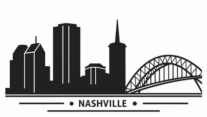 A striking black cityscape of nashville featuring iconic buildings and the harbor bridge a silhouette