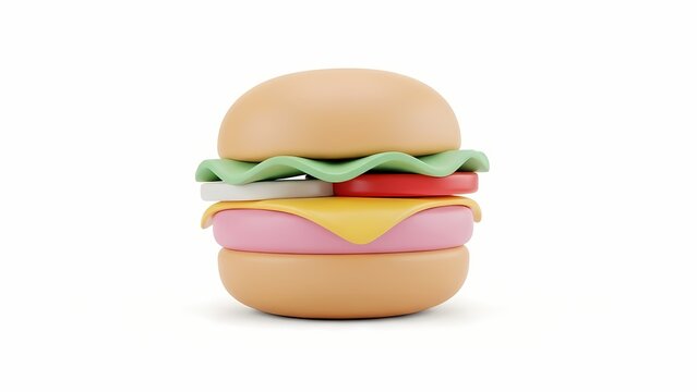 A cartoon hamburger with layered ingredients on a plain white background
