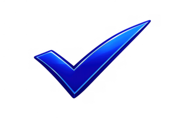 Blue glossy 3d check mark icon showing success, approval, verification, and choice. Object providing visual confirmation