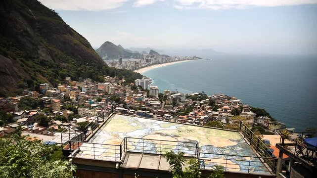 Rocinha Favela in Rio de Janeiro, colourful houses with mountains, Brazil. High quality 4k footage