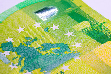 Fragment of a 100 euro banknote. European Union money.