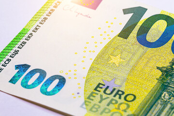 Fragment of a 100 euro banknote. European Union money.