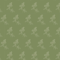 Green floral seamless pattern, swatch available in swatches panel, hand drawn rose line art background