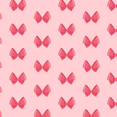 Pink bow seamless pattern, swatch available in swatches panel, cute ribbon bows on soft pastel background