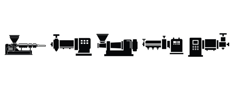 extrusion machine silhouette icon set, solid style, vector illustration