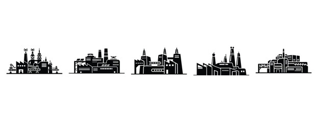 future factory silhouette icon set, solid style, vector illustration