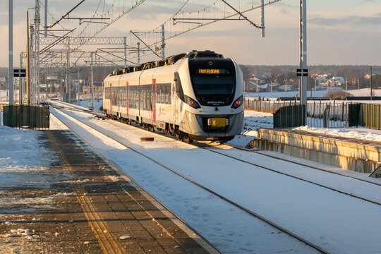 Gdansk, Poland - January 6, 2026: Pomeranian Metropolitan Railway (abbreviated as PKM) in Gdansk Rebiechowo. Public transport that connects Gdansk city with the Airport and Kashubia