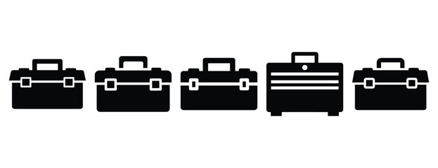industrial toolbox silhouette icon set, solid style, vector illustration © Rajjo