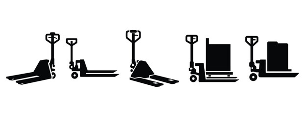 Obraz premium pallet jack silhouette icon set, solid style, vector illustration