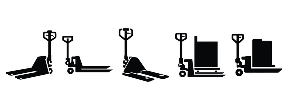 pallet jack silhouette icon set, solid style, vector illustration