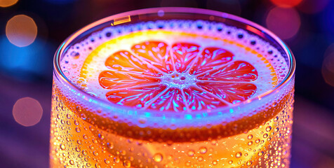 Close-up of a Refreshing Orange Drink with a Slice of Citrus in a Glass