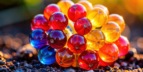 Colorful Glass Marbles Clustered on Gravel Background with Reflections