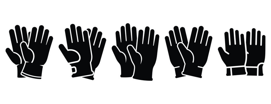 protective gloves silhouette icon set, solid style, vector illustration