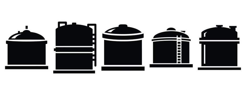 storage tank silhouette icon set, solid style, vector illustration