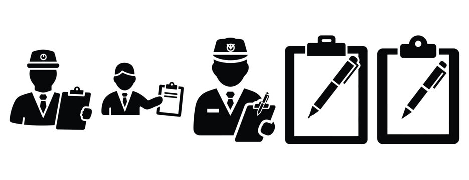 supervisor clipboard silhouette icon set, solid style, vector illustration
