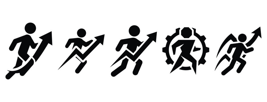 training program silhouette icon set, solid style, vector illustration