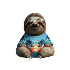 Obraz premium Cool sloth wearing sunglasses and hawaiian shirt