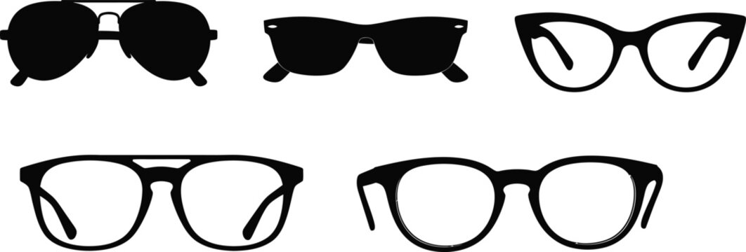 Set of 5 Eyeglasses frames silhouette aviator wayfarer cat eye round and rectangular glass shapes