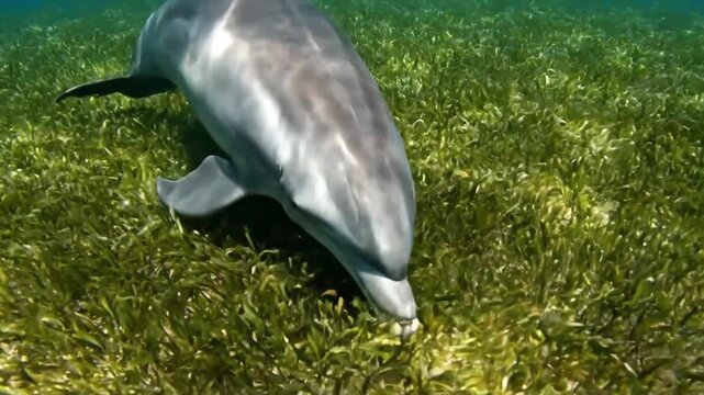 Bottlenose dolphins (Tursiops truncatus) search for food using echolocation in the seagrass, Everglades National Park, Southern Florida, USA.
