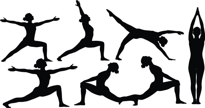 Set of 6 Yoga Warrior sequence warrior I II and III poses plus reverse warrior and lunge