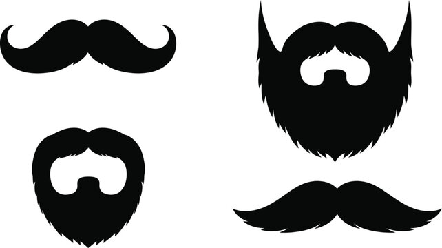 Silhouette vector set of 4 Mustache & Beard styles handlebar mustache full beard goatee and pencil mustache