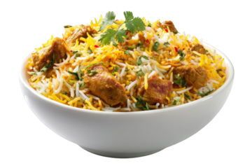 Delicious chicken biryani dish isolated on transparent background