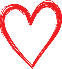 A red heart made with rough brush strokes on a transparent background, for Valentine's Day, wedding or other purposes. 