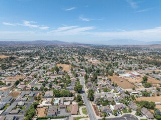Naklejka premium Aerial view of of house in Yucaipa city, in San Bernardino County, California, United States. High quality photo