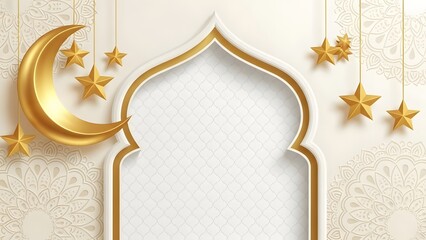 Elegant Islamic gold crescent moon and stars decoration for Ramadan