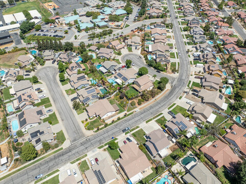 Aerial view of of house in Yucaipa city, in San Bernardino County, California, United States. High quality photo