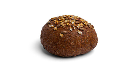 Rye flour bun with cereals on a white background. High quality photo
