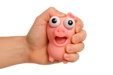 Png squishy pig toy with wide eyes isolated on transparent background. concept of stress relief toy, cute animal squishy, playful decor, kids fun stress buster.