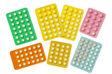 Png set of colorful pill blister packs isolated on transparent background. concept of medicine packaging, pharmaceutical design, healthcare elements, medication organization