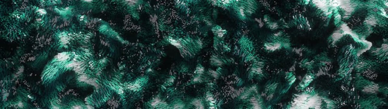 Abstract Data Waves of Green and Red Cubes Widescreen Visual &ndash; Generative 3D Technology Motion Background