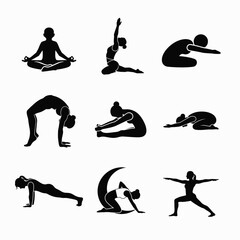 Yoga woman silhouette in various poses