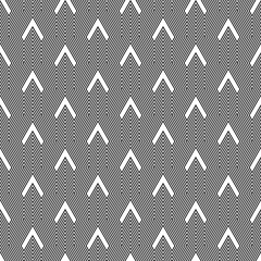 Angle brackets wallpaper. Repeated white chevrons on hatched background. Asian traditional ornament with repeated scallops. Scales motif. Seamless surface pattern design with triangular figures.