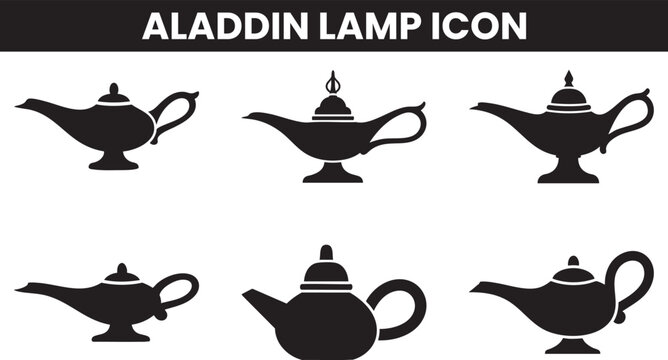 Aladdin lamp icons in various styles a symbol of wishes and magic